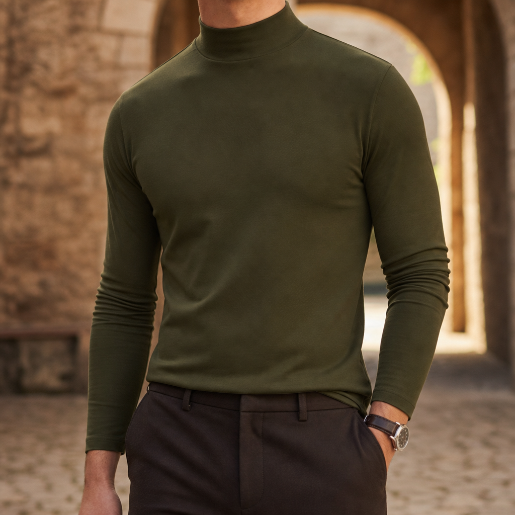 Santander Slim Fit Mock Neck in Army green