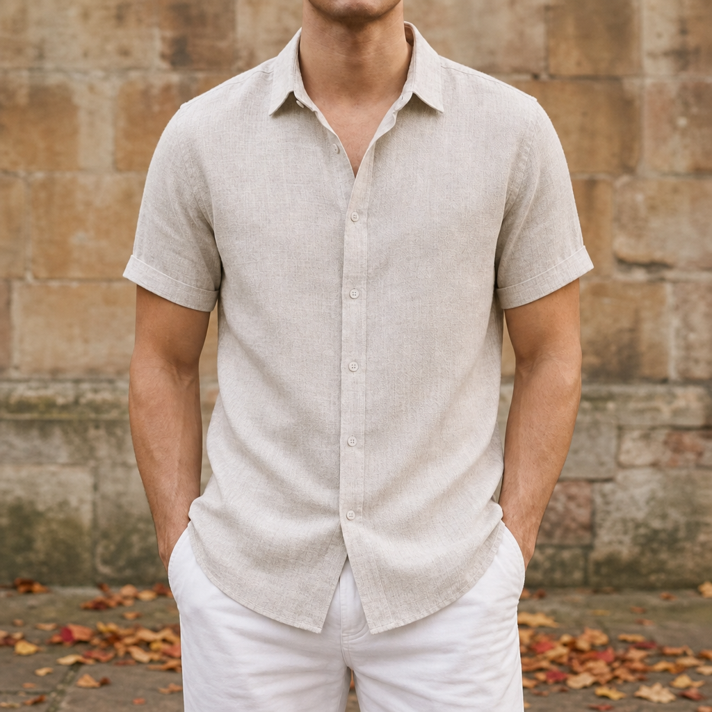 Mykonos Linen Short Sleeve Shirt in Beige