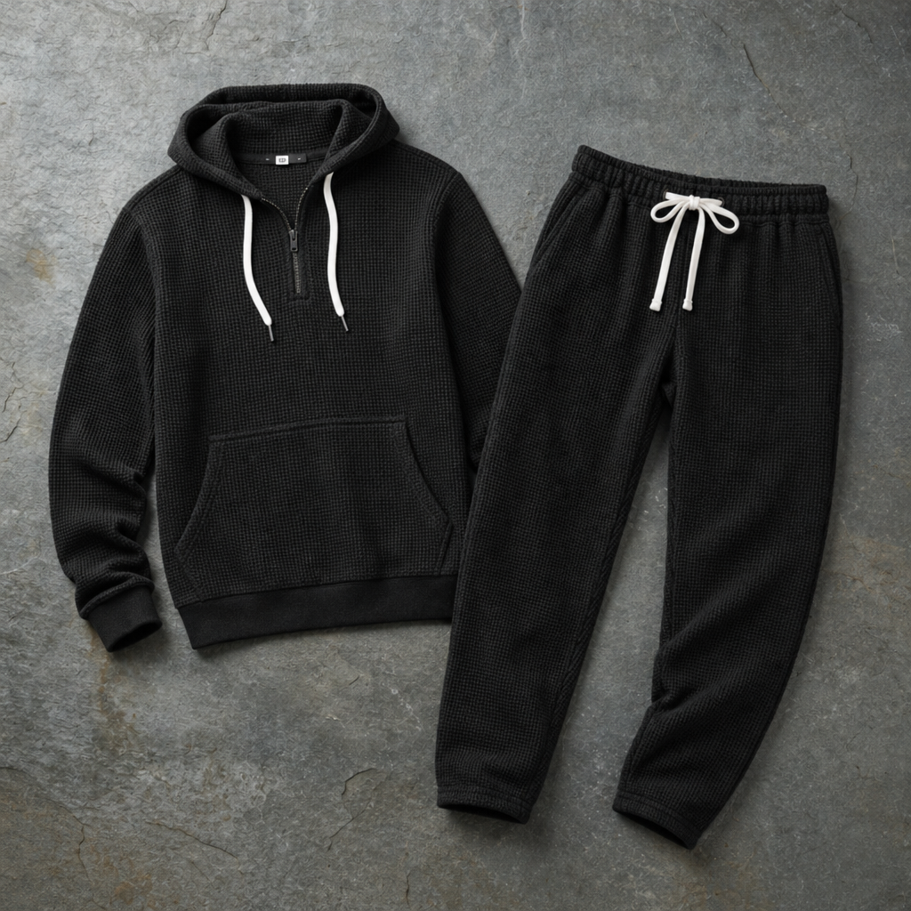 Vieste Waffle Knit Tracksuit Set in Black