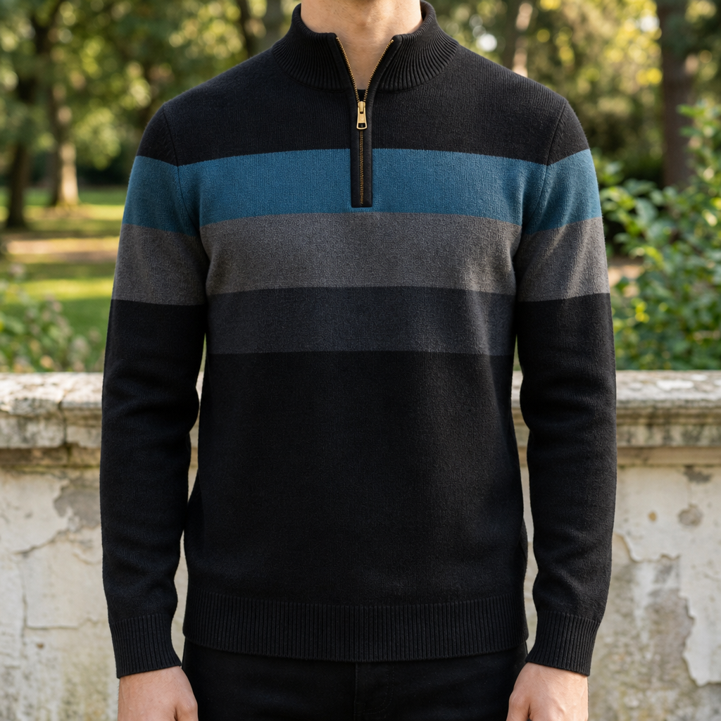 Monemvasia Striped Quarter-Zip Pullover in Black