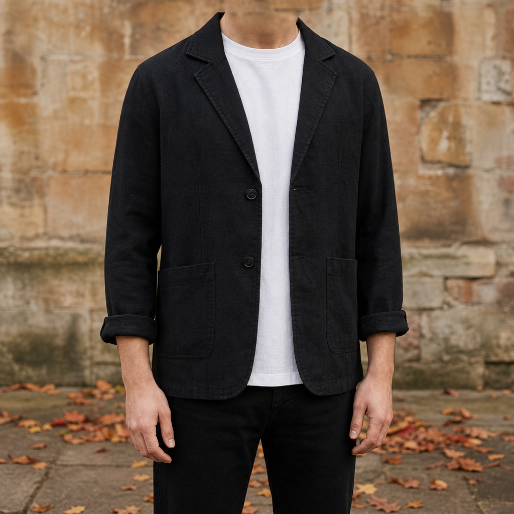 Rapallo Casual Linen Blazer in Black