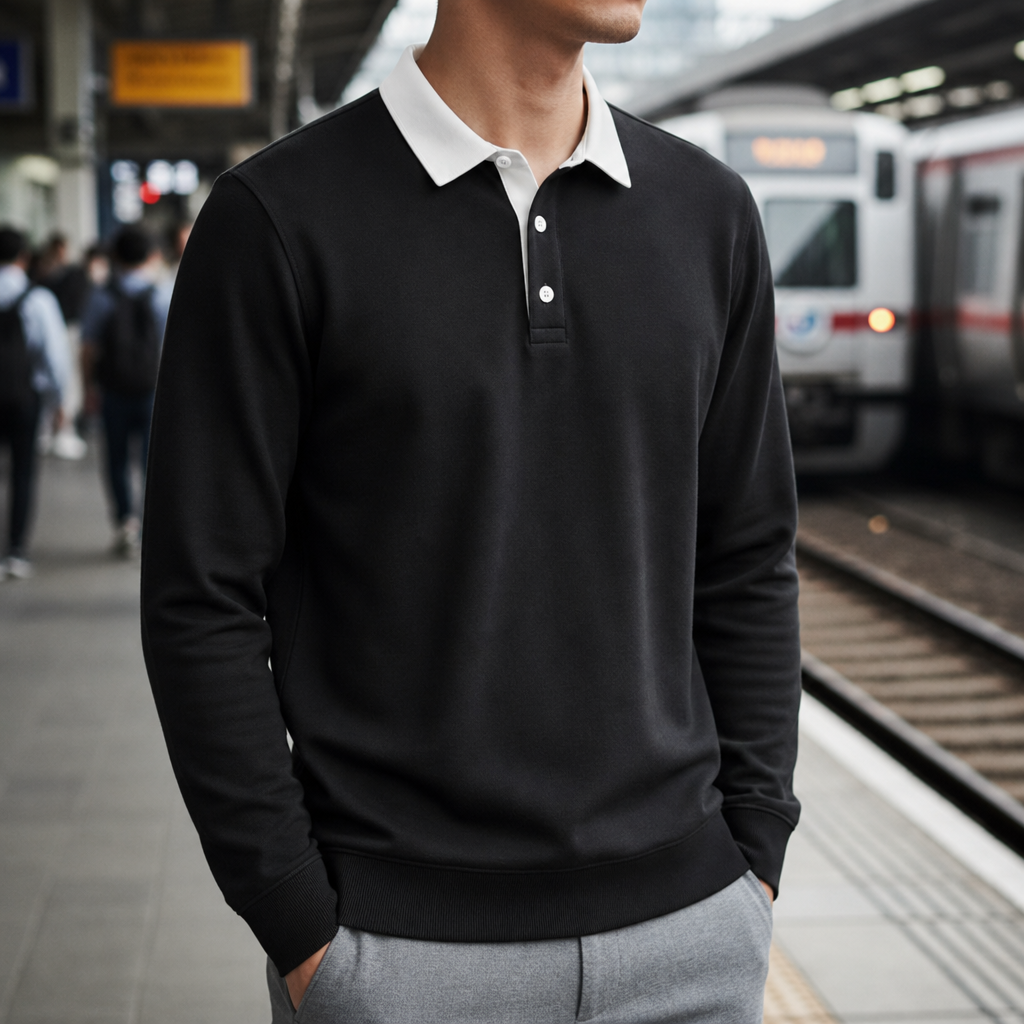 Tropea Contrast Collar Polo in Black