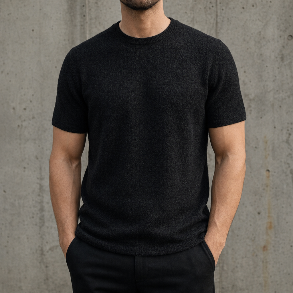 Santorini Cashmere Knit Tee in Black