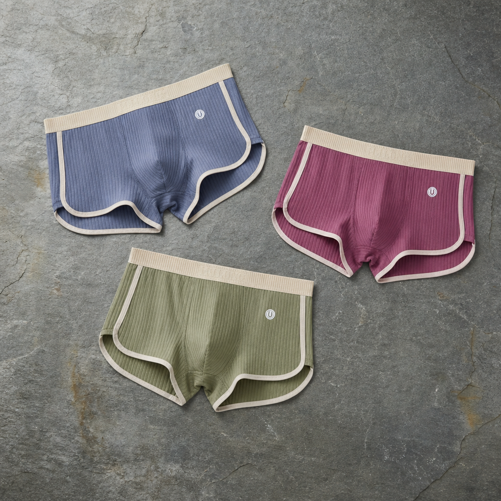 Imperia Ribbed Cotton Boxer Briefs in Blue / Red / Green