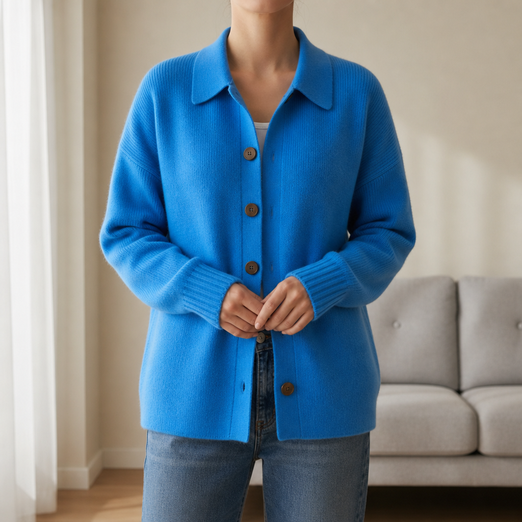 Gaeta Lapel Button-Up Cardigan in Blue