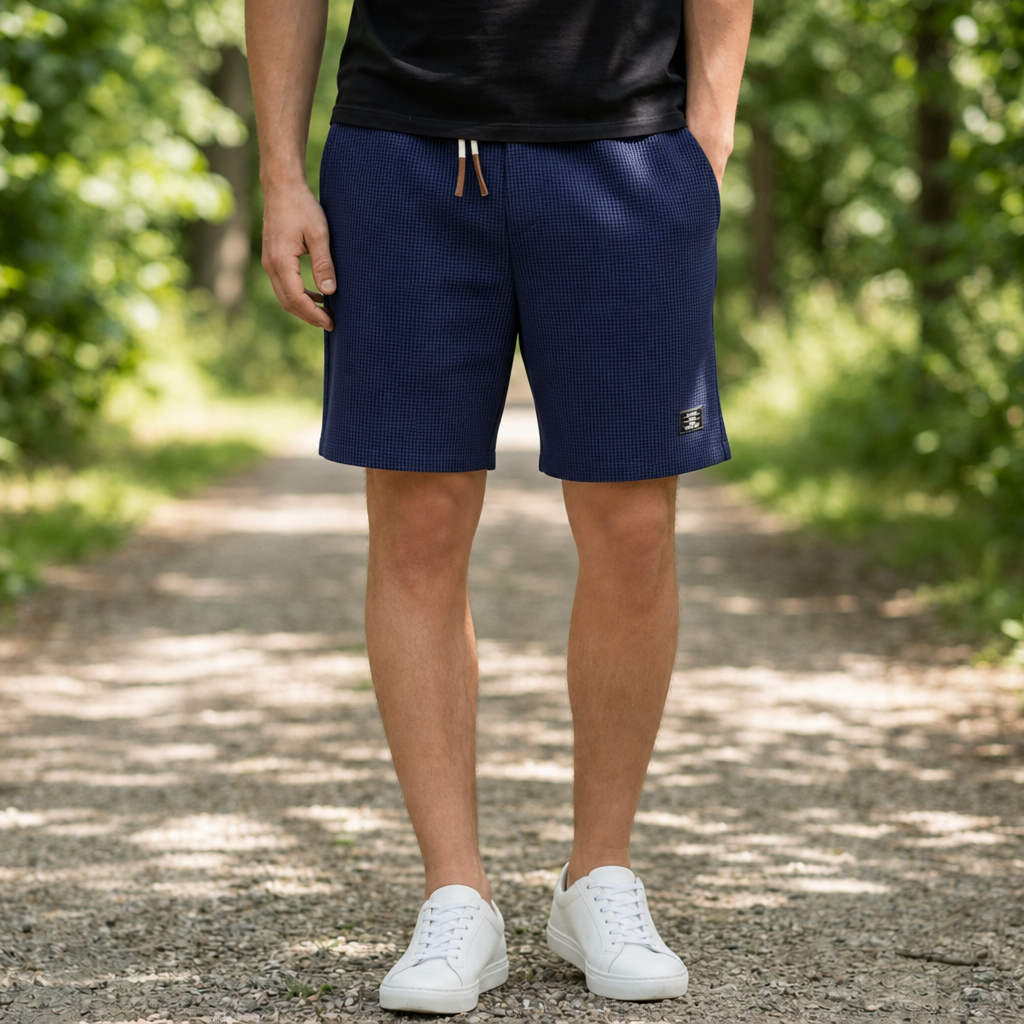 Siracusa Waffle Weave Drawstring Shorts in Blue