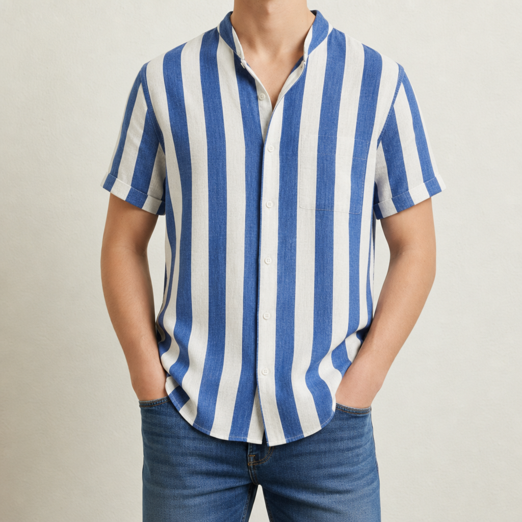 Gabriel Linen Striped Shirt in Blue