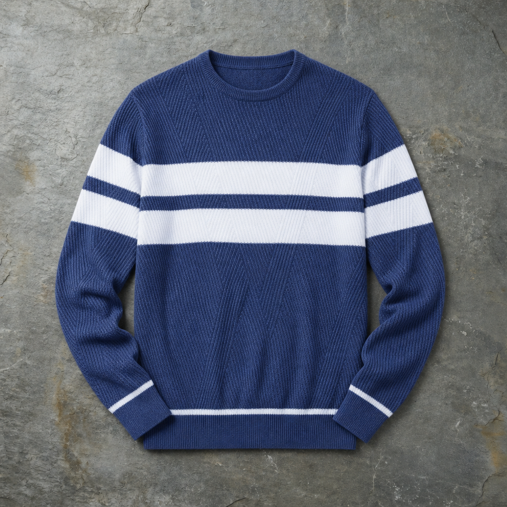 Elounda Striped Knit Crewneck in Blue