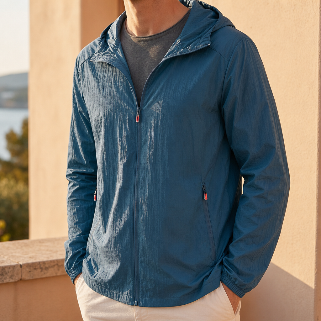 Girona Lightweight Hooded Windbreaker in Blue
