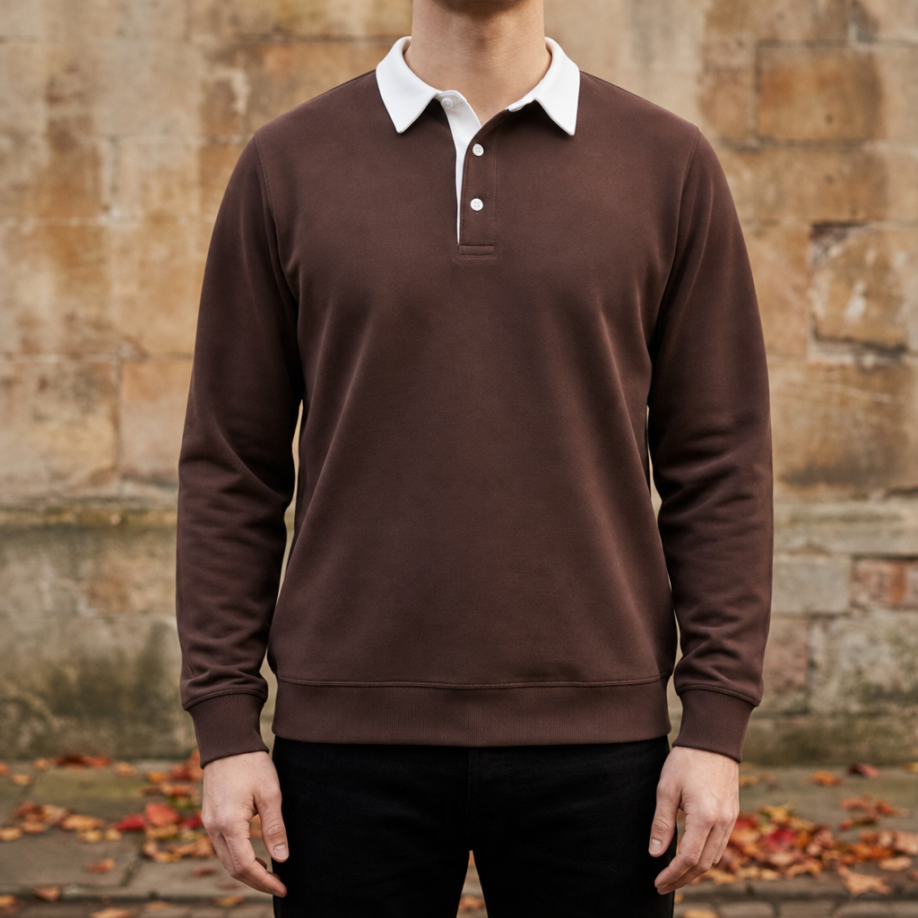 Skopelos Polo Collar Sweatshirt in Brown