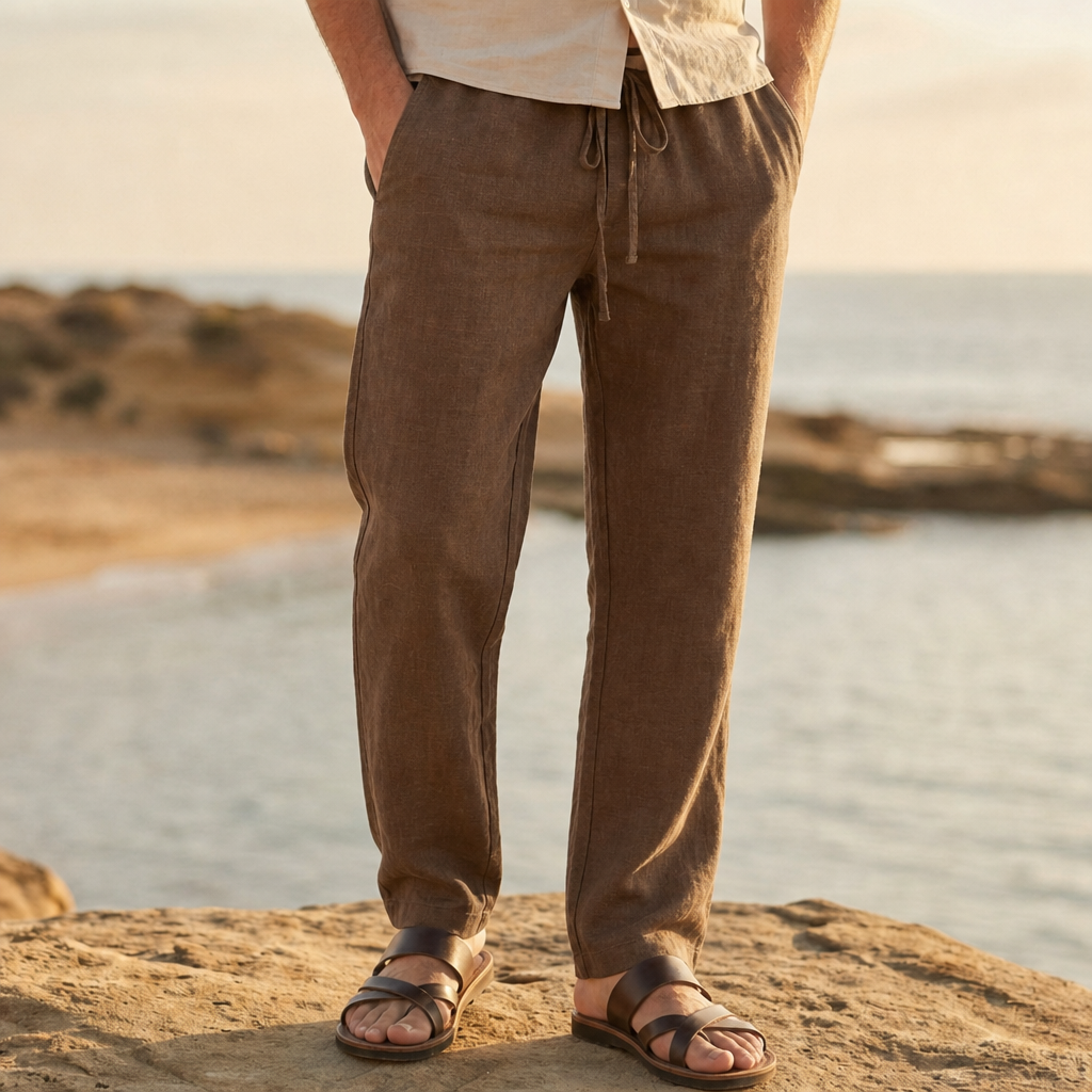Vellara Linen Drawstring Trousers in Brown