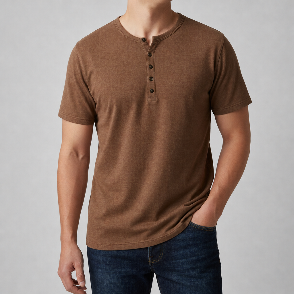 Skyros Athletic Henley Shirt in Brown