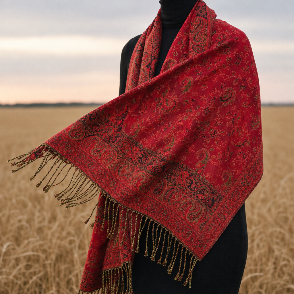 Mijas Paisley Jacquard Wrap in Crimson Rouge