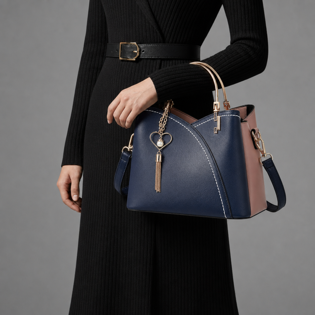 Delphi Dual-Tone Structured Handbag in Dark Blue