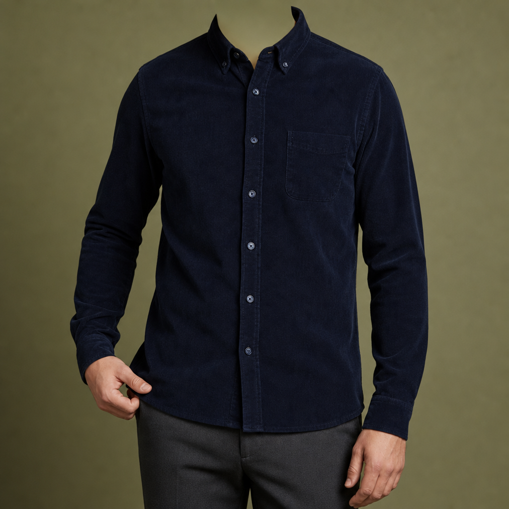 Chania Corduroy Button-Up Shirt in Dark Blue