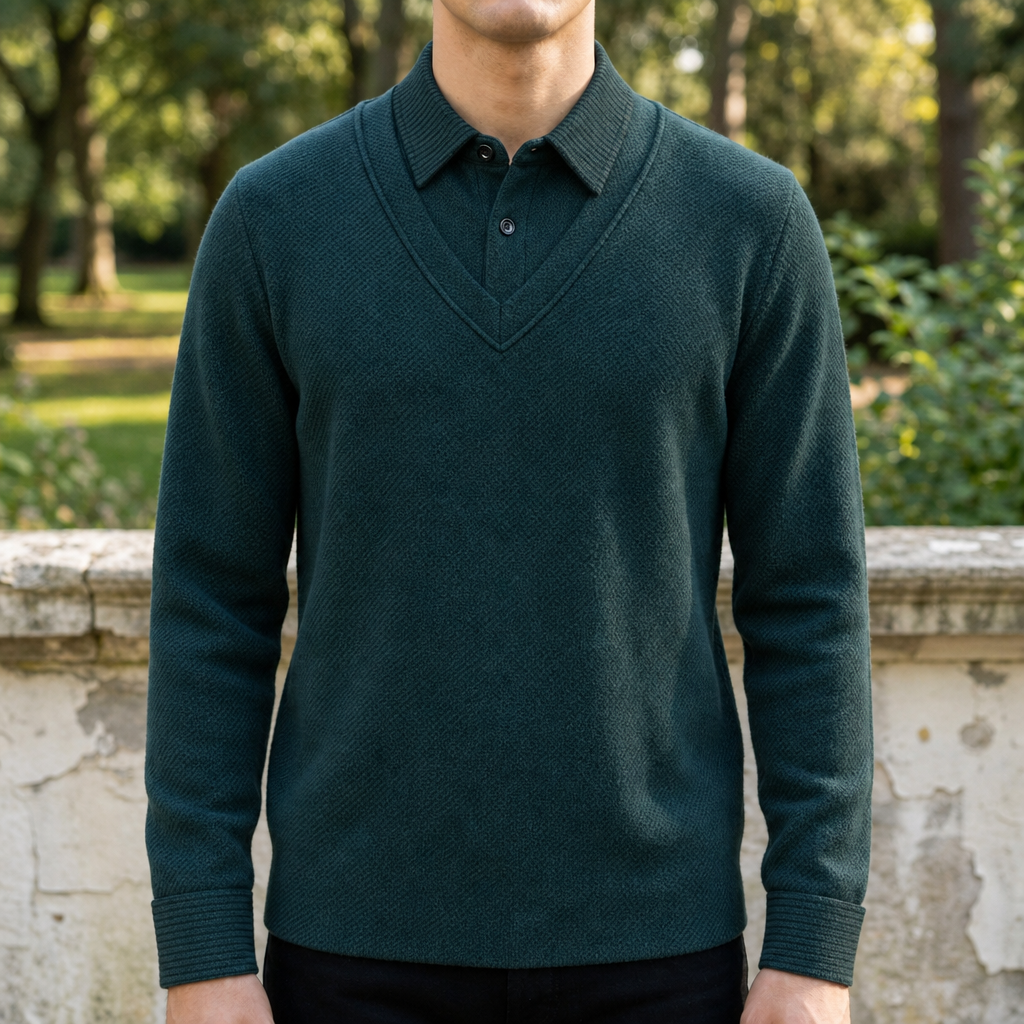 Evora Striped Layered Knit Sweater in Dark Green