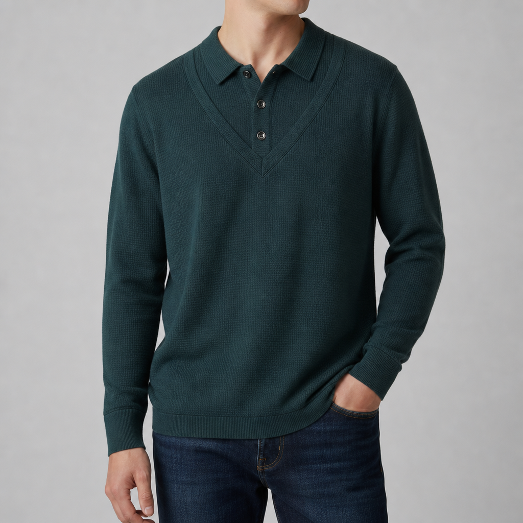 Skiathos Fleece Knit Sweater Shirt in Dark Green