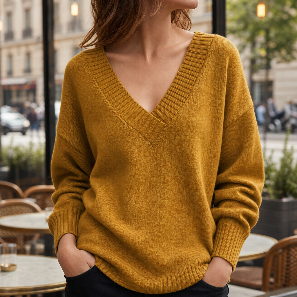 Assisi V-Neck Cashmere Sweater in Gold