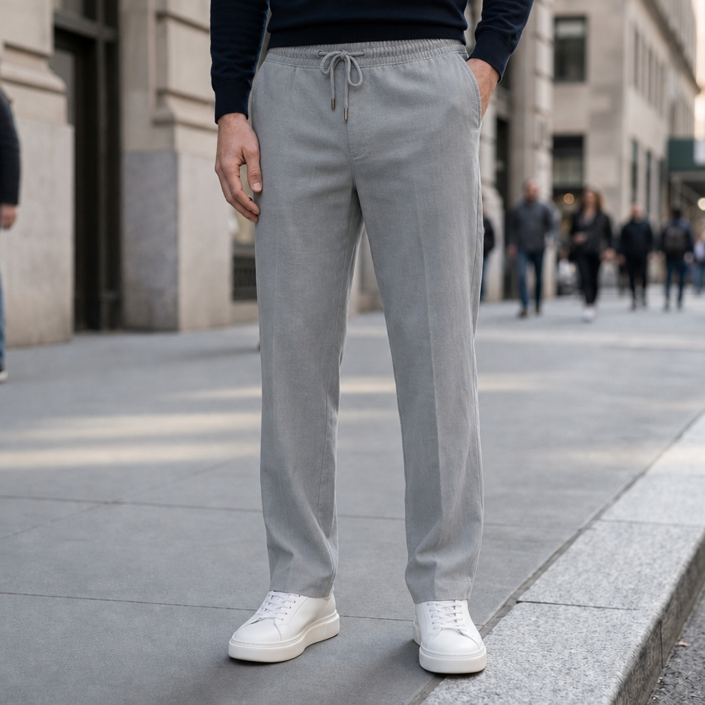 Portofino Relaxed Linen Pants in Gray