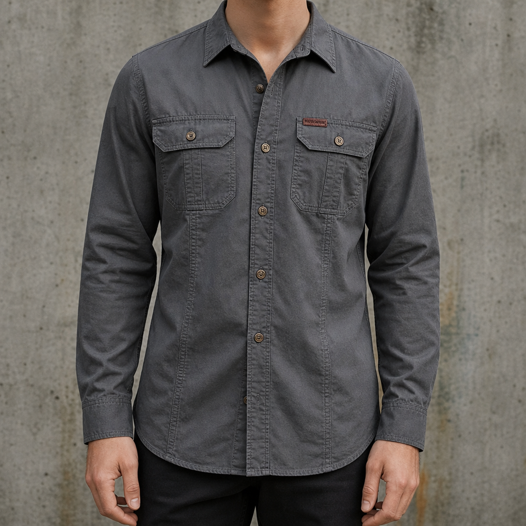 Trogir Cotton Utility Shirt in Gray