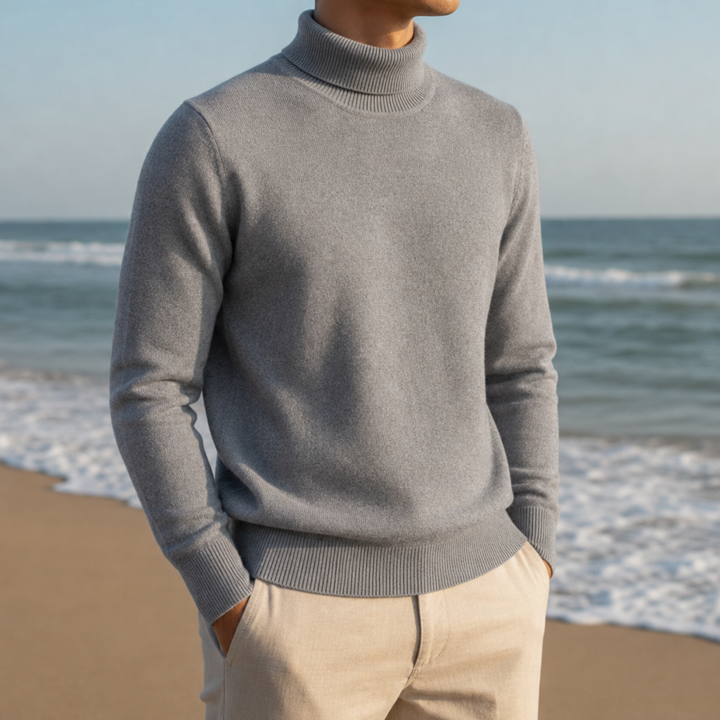 Arezzo Ribbed Turtleneck Sweater in Gray