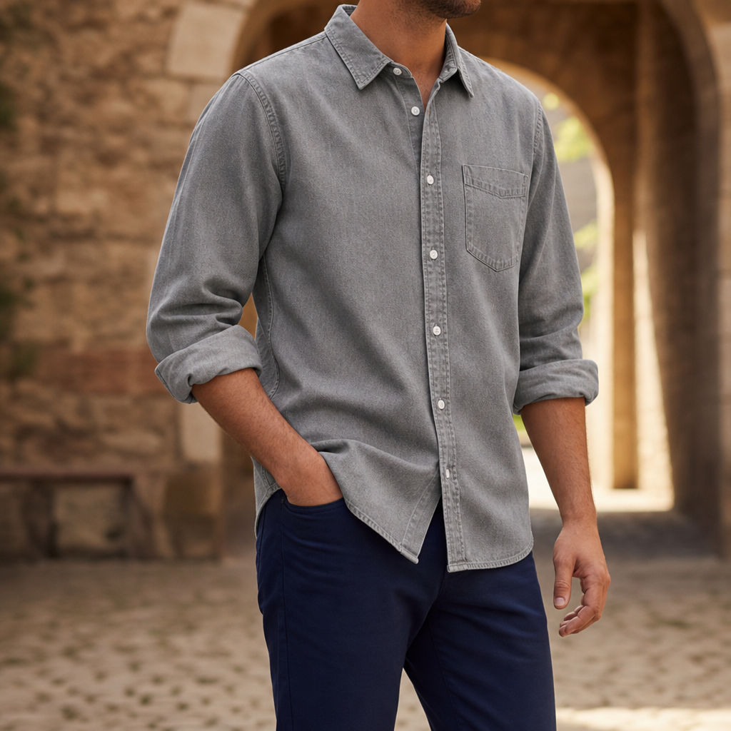 Bilbao Denim Button-Up Shirt in Gray