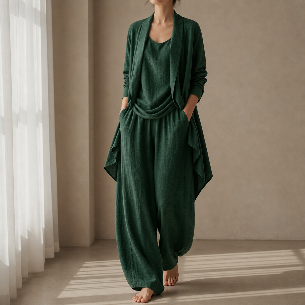 Montalcino Linen Three-Piece Set in Green