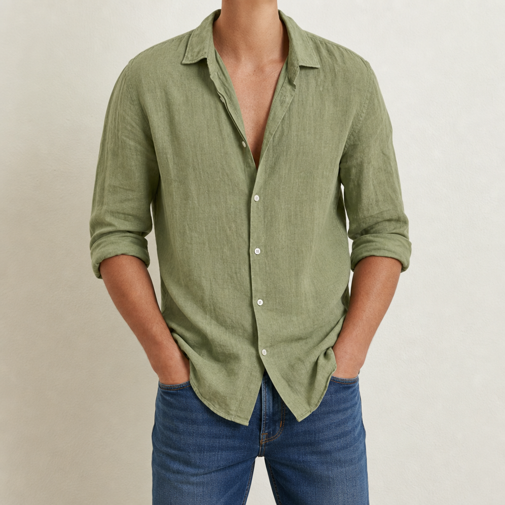 Emillio Linen Blend Shirt in Green