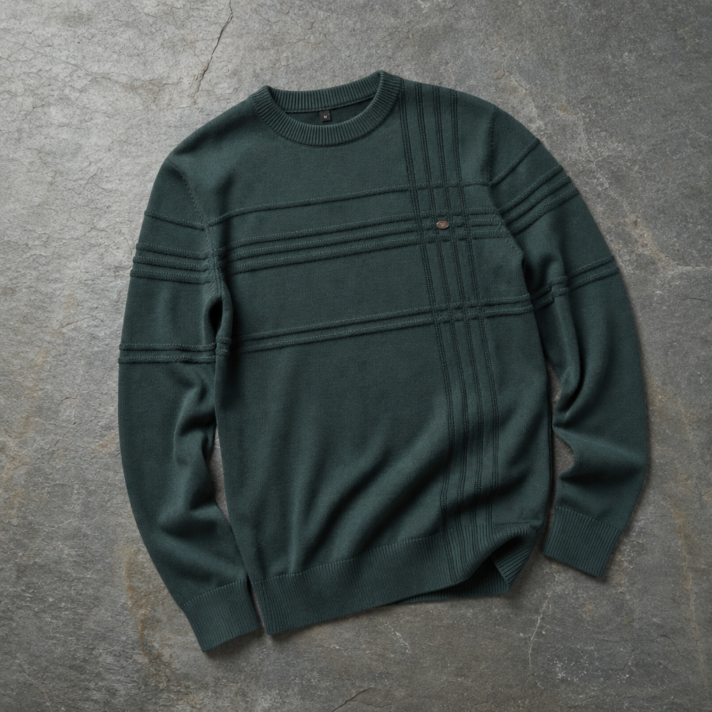 Mdina Grid-Knit Crew Sweater in Green