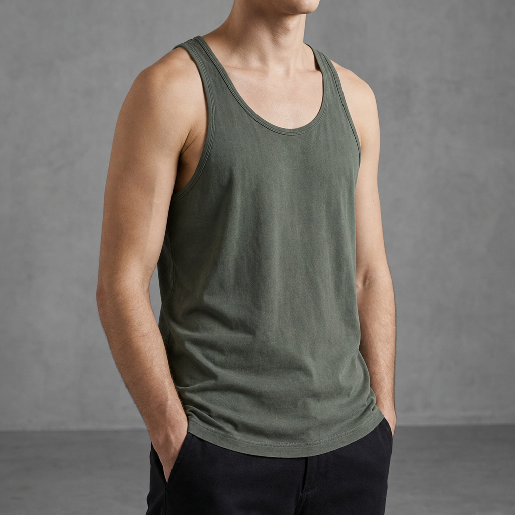 Omodos Cotton Scoop Neck Tank in Green