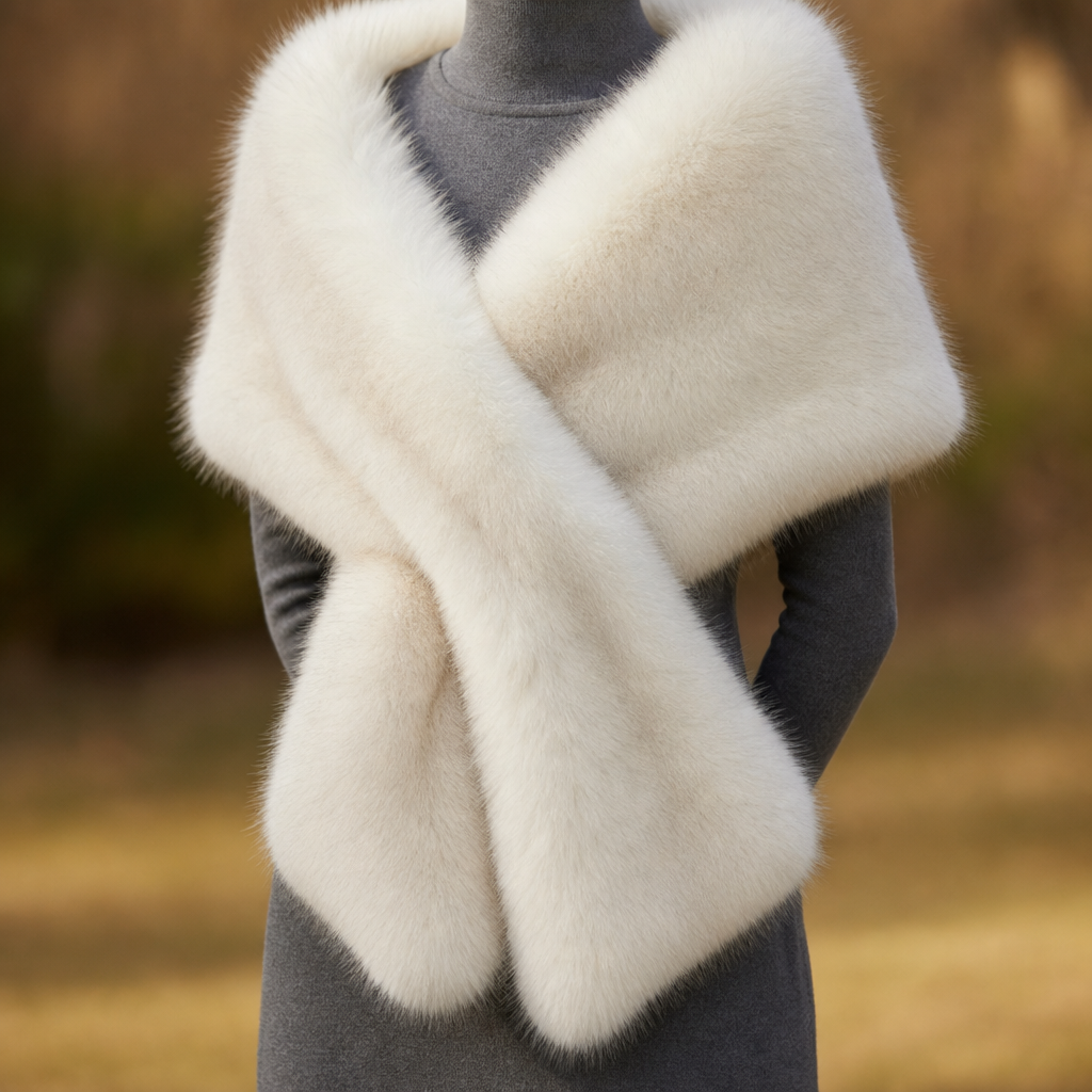 Rab Faux Fur Wrap Shawl in Ivory