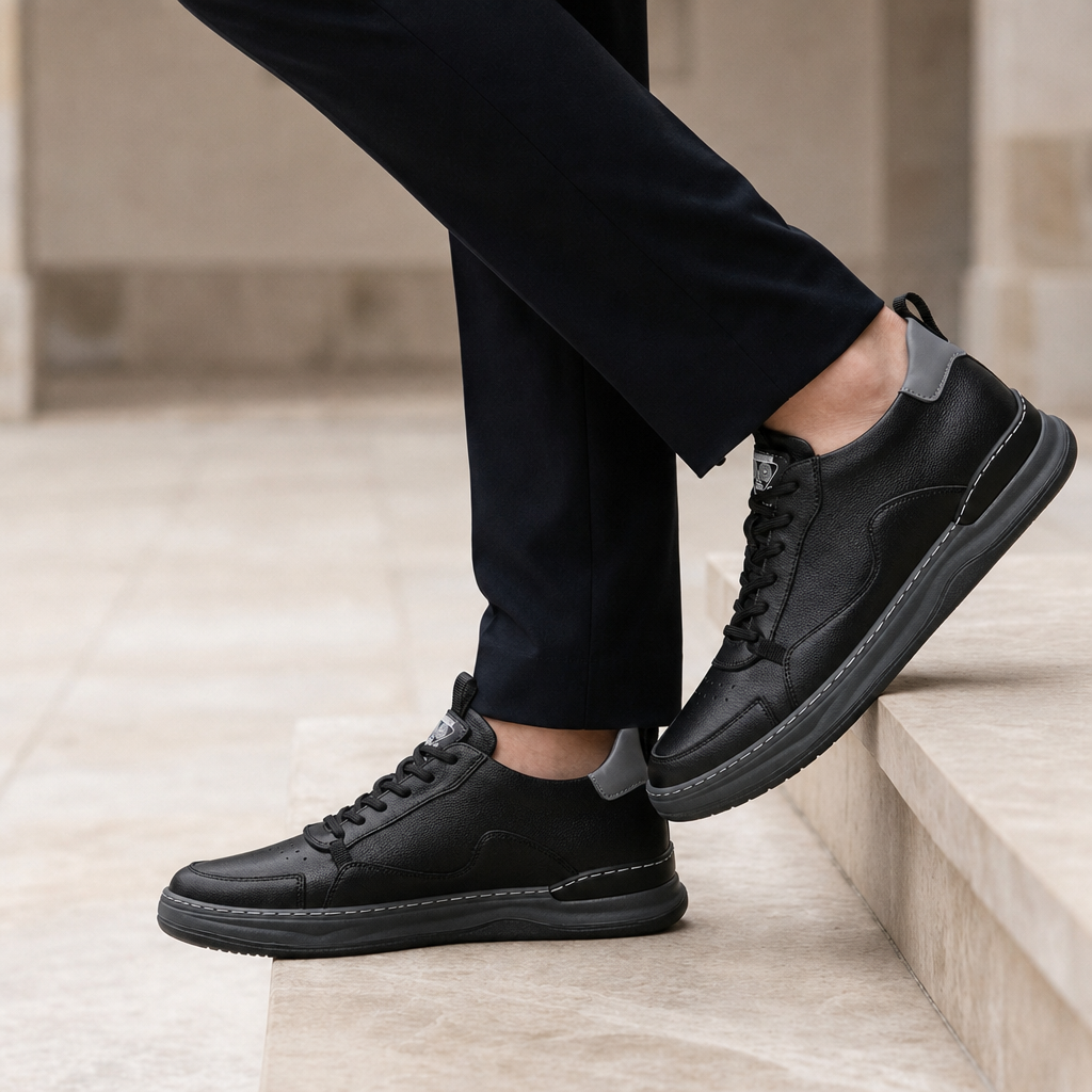 Toledo Leather Casual Sneakers in Jet Black