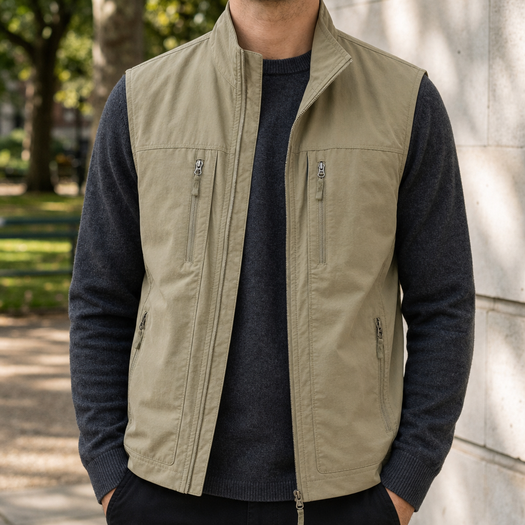 Roquebrune Multi-Pocket Utility Vest in Khaki