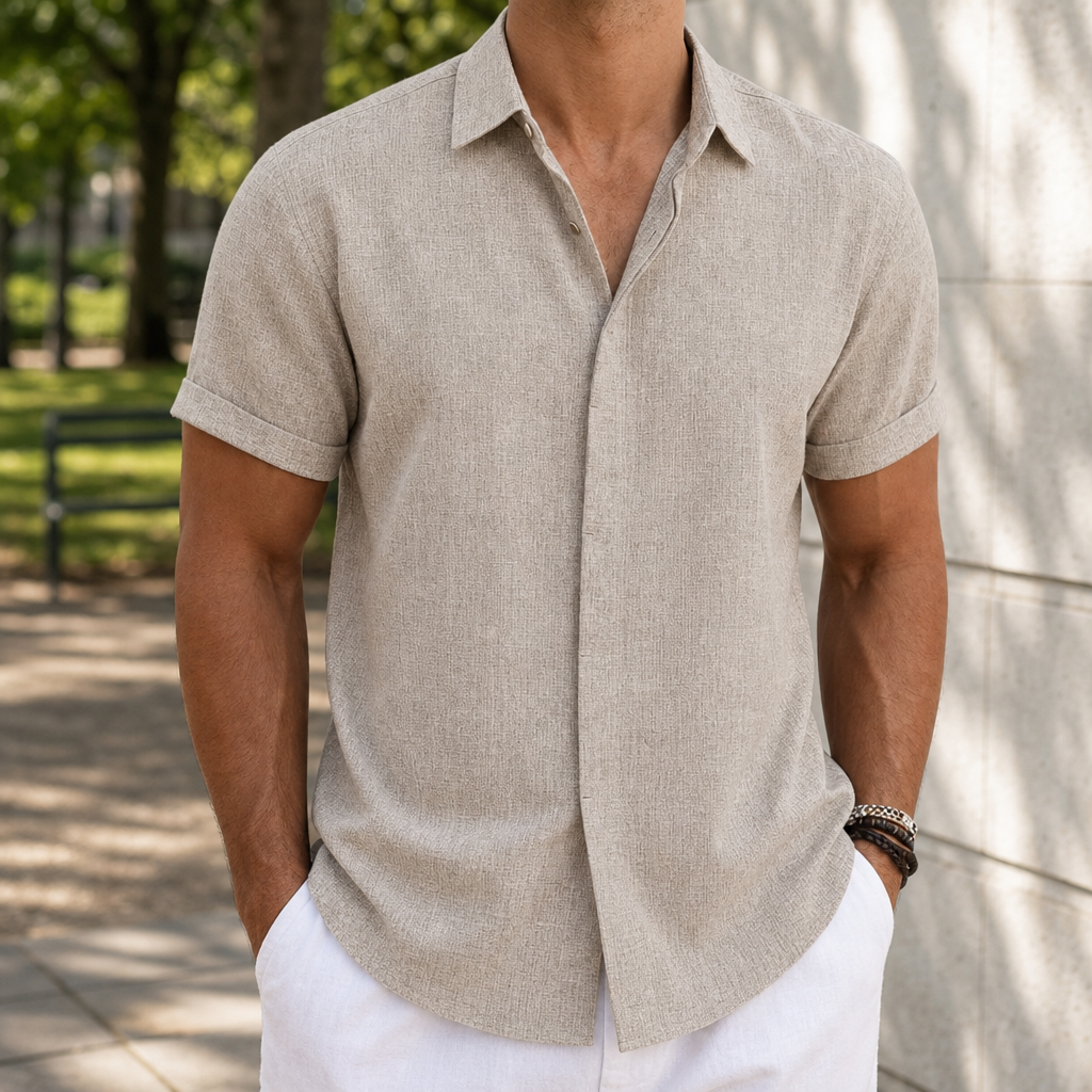 Malaga Linen Short Sleeve Shirt in Khaki