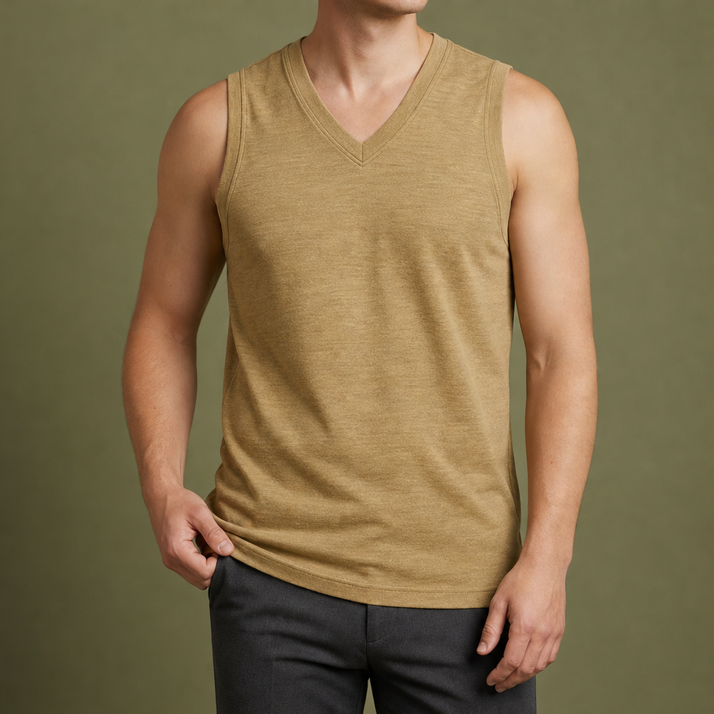 Avignon V-Neck Slim Tank in Khaki