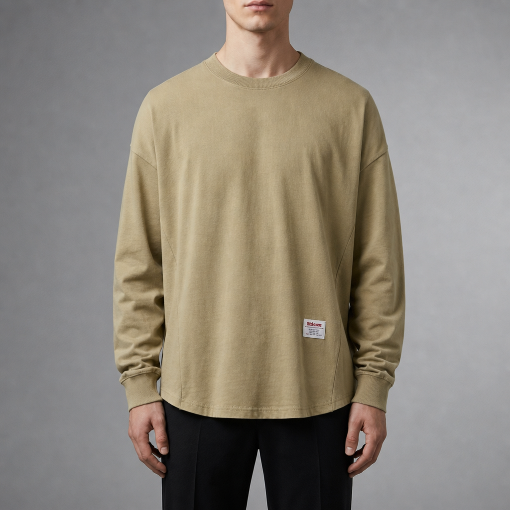 Bonifacio Drop Hem Crewneck Pullover in Khaki