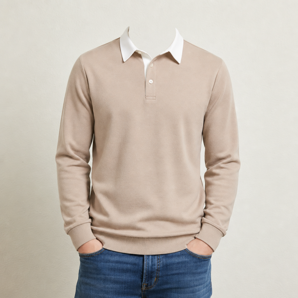 Youri Long Sleeve Polo in Khaki