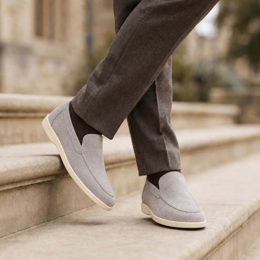 Formentor Suede Slip-On Loafers in Light Gray
