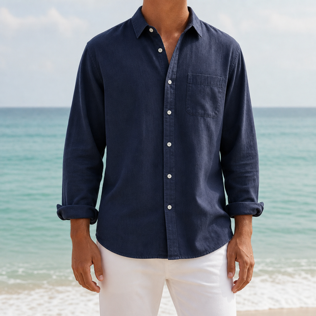 Bellagio Oxford Button-Up Shirt in Navy Blue