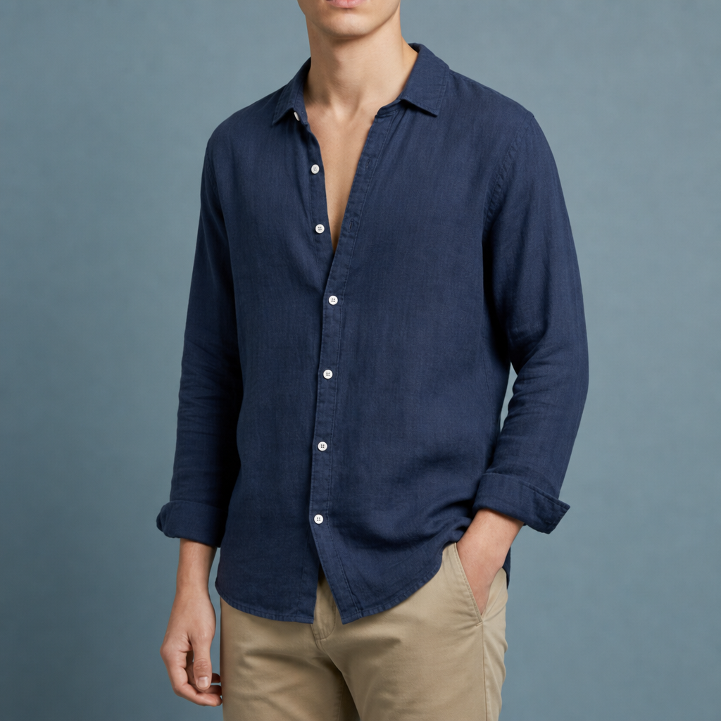 Fiesole Linen Button-Up Shirt in Navy
