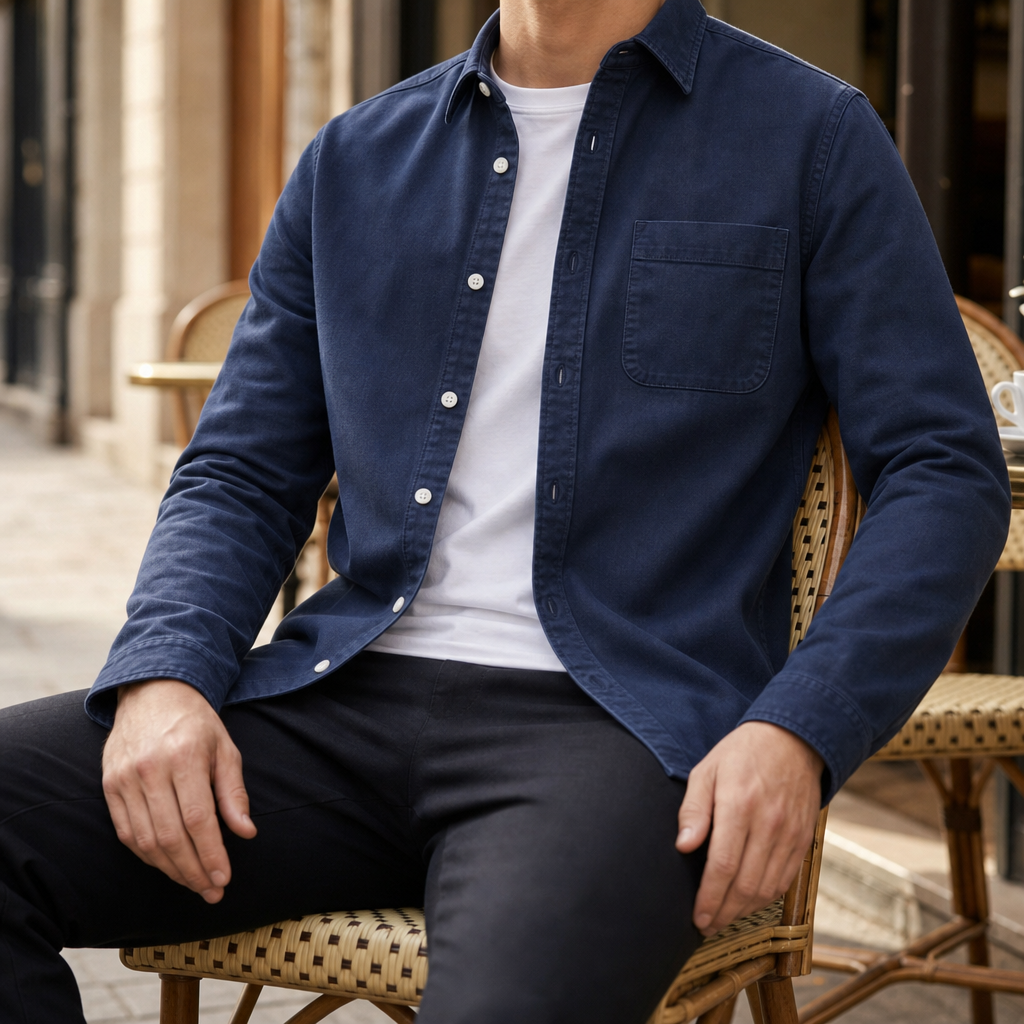 Symi Washed Denim Overshirt in Navy