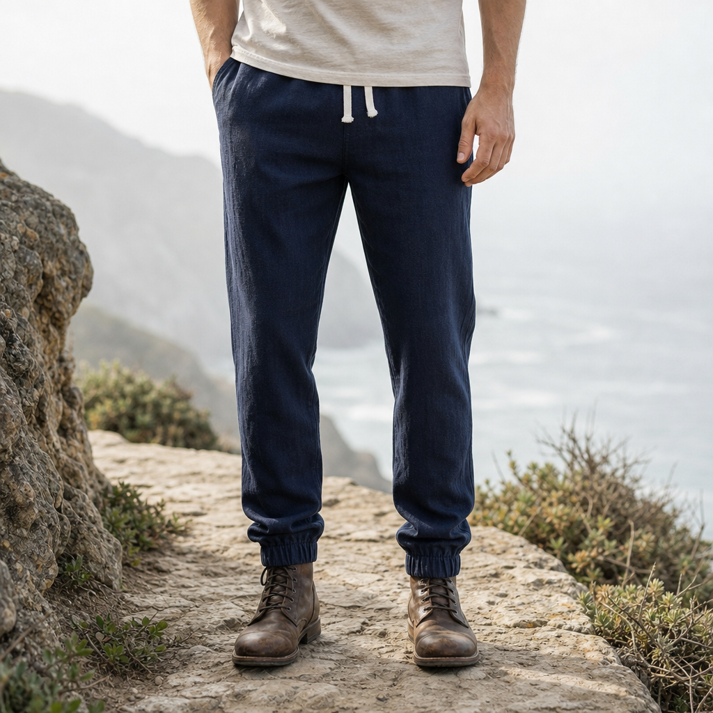 Imperia Linen Jogger Trousers in Navy