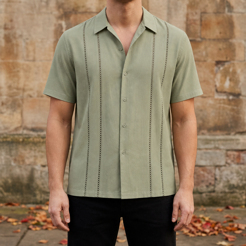 Michael Short Sleeve Cuban Shirt in Pea green