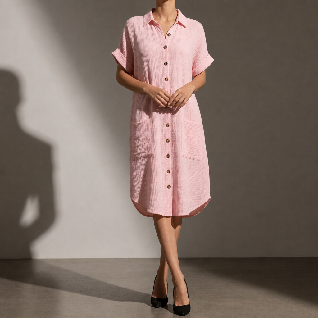 Modica Cotton Muslin Shirt Dress in Pink