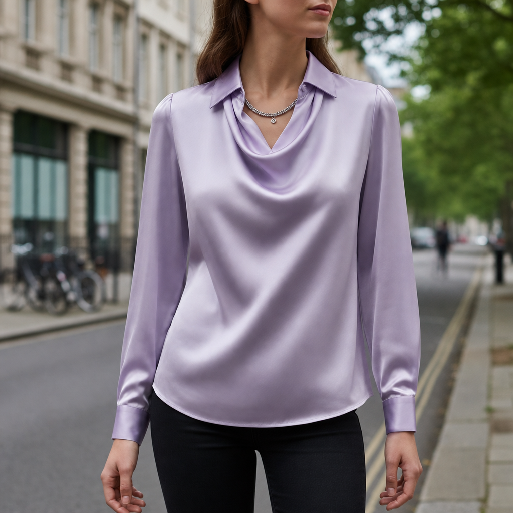 Getaria Satin Cowl Neck Blouse in Purple
