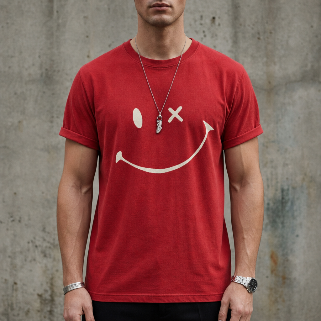 Santander Smiley Print T-Shirt in Red
