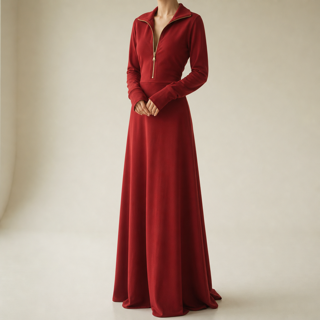 Rimini Zip-Up Maxi Dress in Red