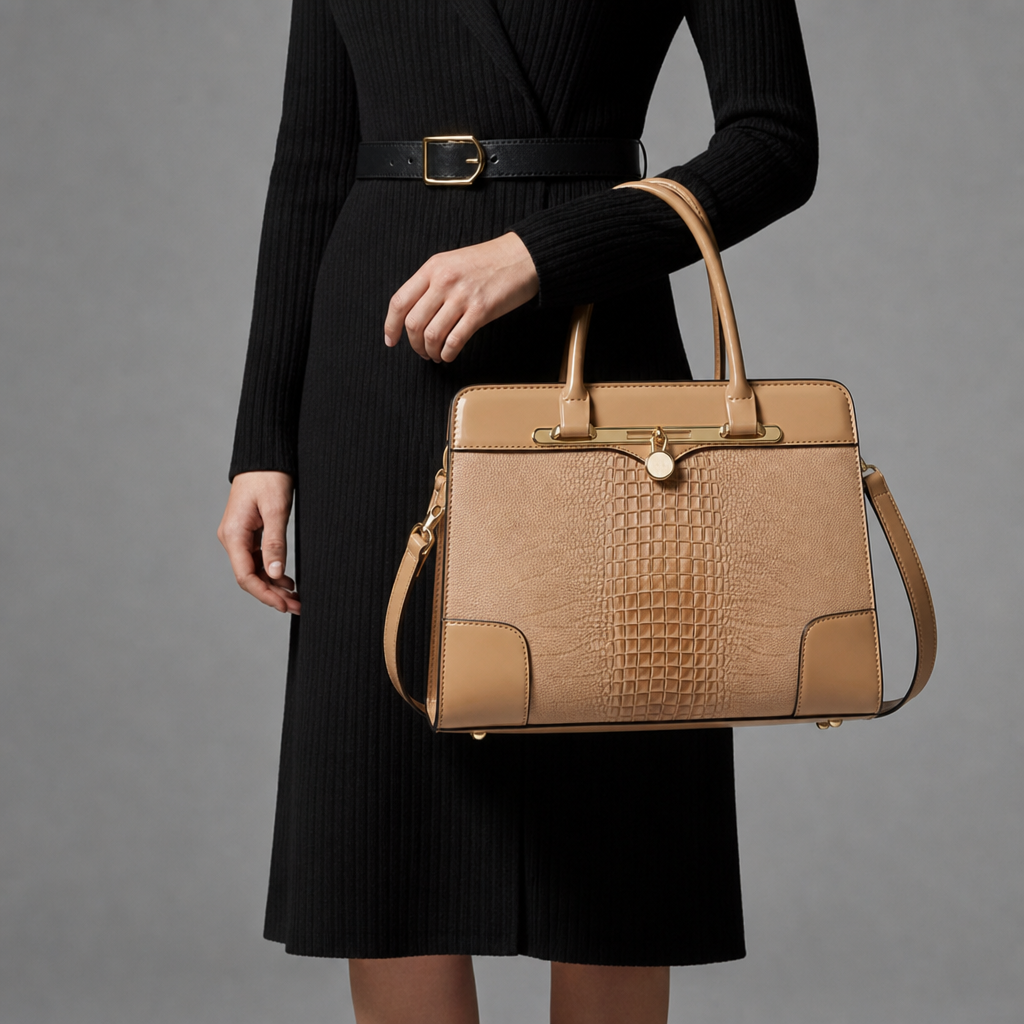 Mestino Croc Embossed Frame Satchel in Sandstone
