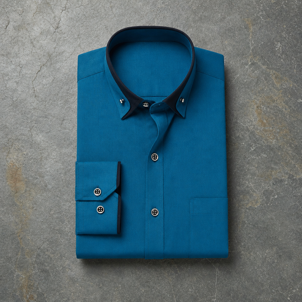 Carcassonne Contrast Collar Dress Shirt in Teal