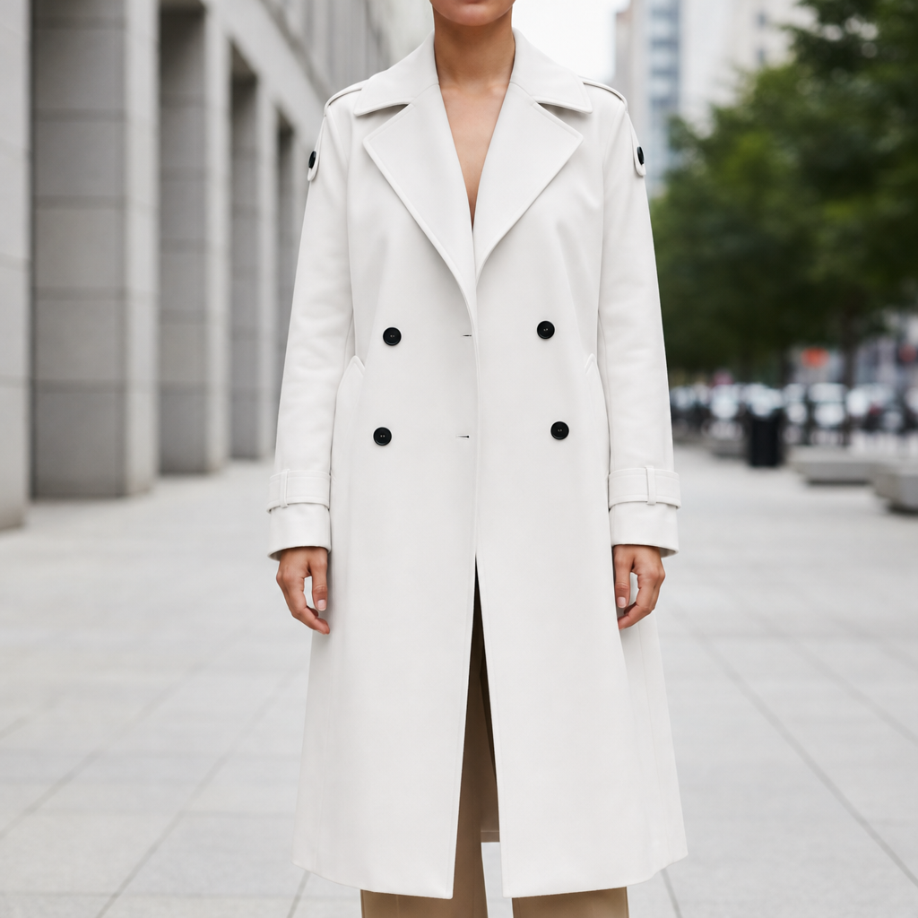 Positano Double Breasted Trench Coat in White